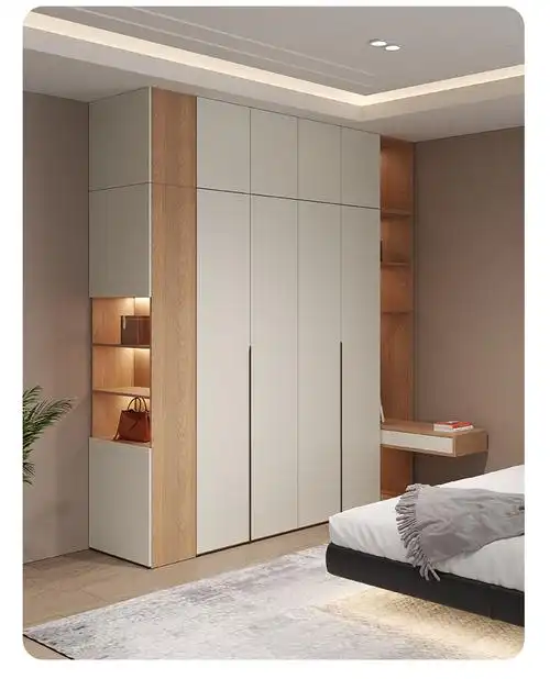 衣柜带梳妆台主卧衣柜简约现代卧室实木衣柜带床头柜一体侘寂风梳妆台