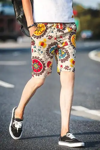 转角2016新款夏装男士棉质休闲花短裤男大码男装五分裤